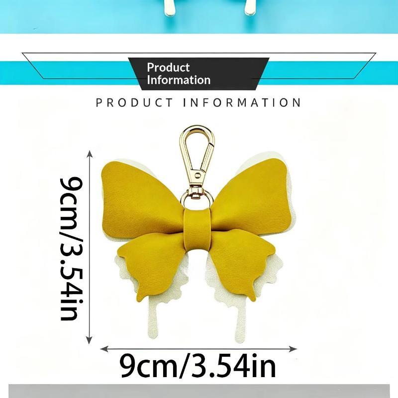 Cute PU Leather Bow Keychain with Smooth Metal Clasp Lightweight Bag Hanging Ornament for Friends Souvenir