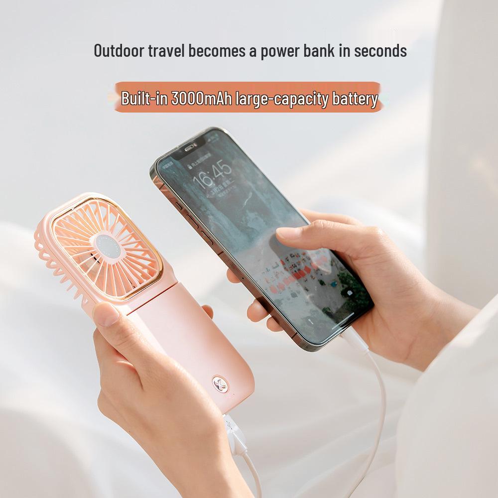 Foldable Neck Hanging Mini USB Fan: Portable Handheld and Desktop Stand Fan.