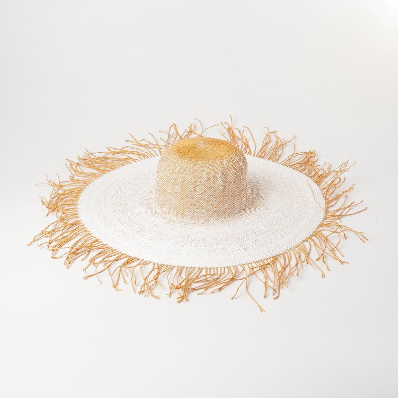 High-quality Fashionable Foreign Style Hair Bristle Edge Dome Large Eaves Woven Straw Hat Outdoor Travel Sunscreen Beach Hat