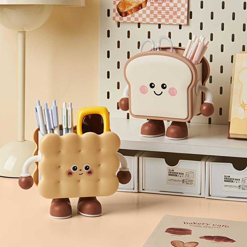 Cartoon desktop pen holder, multi-use storage box for stationery and makeup brushes.