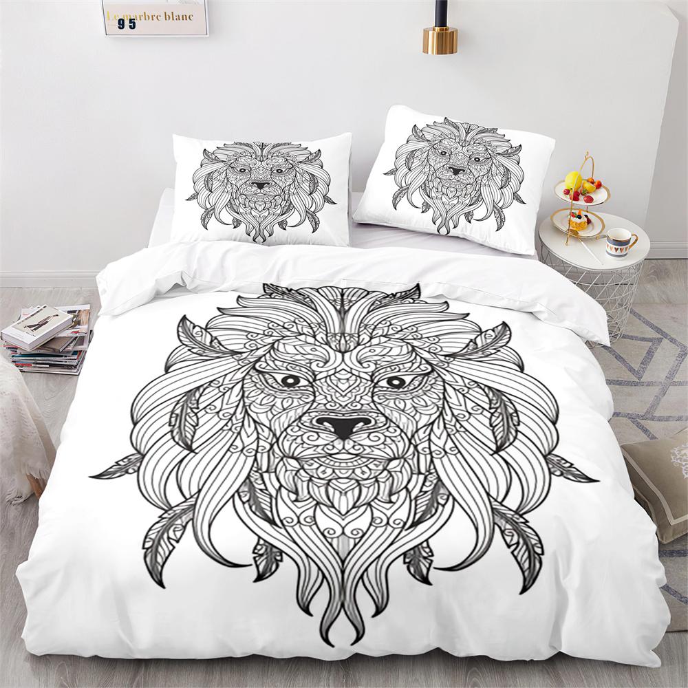 Lion Duvet Cover Set Cartoon Pattern Wild Animal Lion Cute Style Full Size Bedding Set Polyester Comforter Cover With Pillowcase