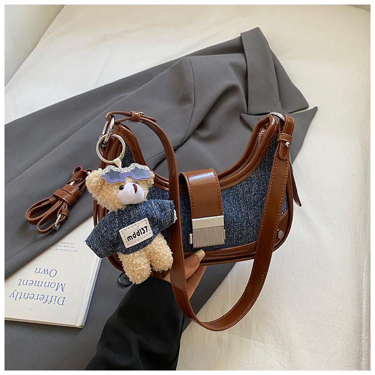 Canvas splicing shoulder bag crescent bag large capacity high quality fashion personalized locomotive bag casual versatile messenger bag