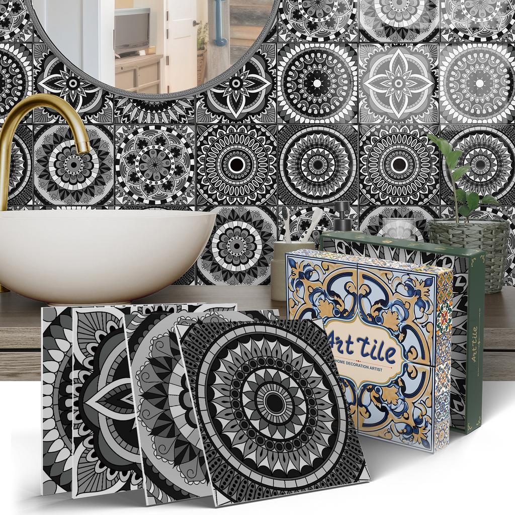 PET Foam Thickened Self-adhesive Wall Sticker, Waterproof and Anti-fouling European Mandala Wallpaper Tile Sticker for Kitchen and Bedroom