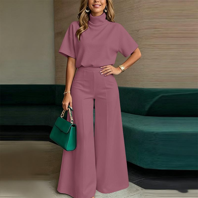 ZANZEA Women Short Sleeve Blouse and Wide Leg Pants Casual Two Piece Suit Sets