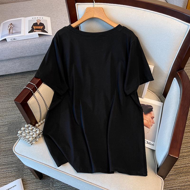 Women's Plus Size Loose Fit Mid-Length Round Neck T-Shirt, Short-Sleeved (Sizes 200/300/350 jin)