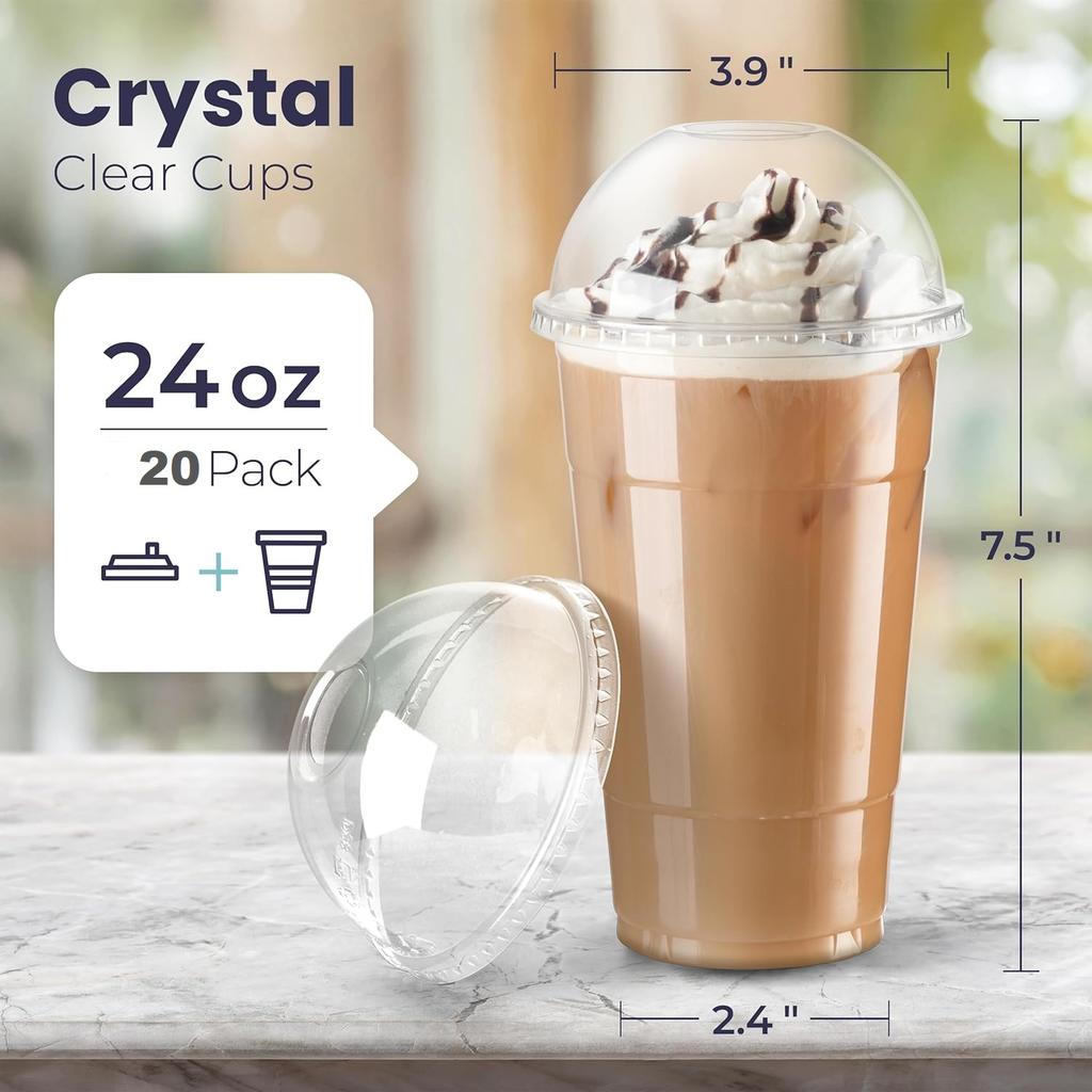 20 Clear Plastic Fruit Cups with Dome Lids PET Disposable Parfait Crystal Cups Suitable for Dessert Ice Cream and Cake Ideal for