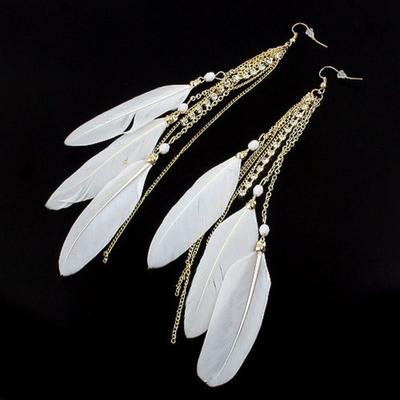 Trend Fashion Flash Diamond Tassel Charm Colorful Feather Earrings, Long Feather Earrings Earrings