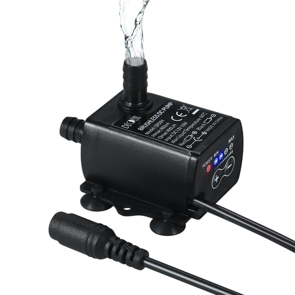 

Надтихий Міні DC12V 10W 400л/год Напір 400см Безщітковий Водяний Насос 5.5*2.1мм Гніздо Занурювальний з Функцією Регулювання Потоку чорний