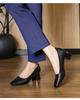 2025 Women's Black Soft Leather Square Toe Chunky Heel Formal Work Heels for Professional Attire