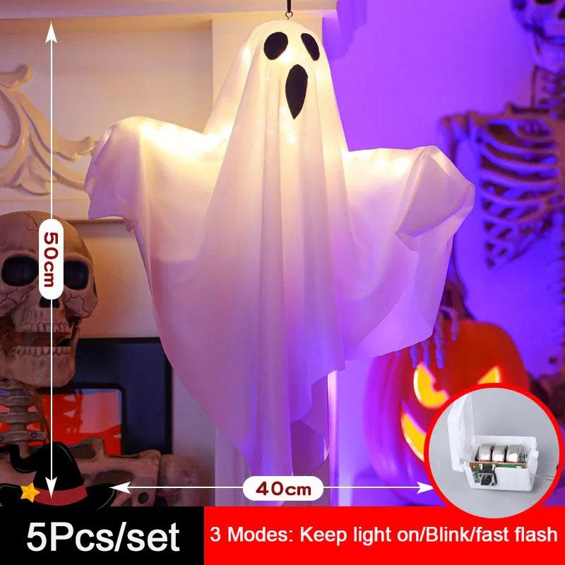 Fantôme Lumineux LED Décoration de Fête Halloween pour Maison Intérieur Extérieur Maison Hantée Bar Accessoires Suspendus avec Lumières