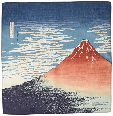 Furoshiki de Algodão Japonês Maruzen Hokusai Vermelho (Pano de embrulho) Fuji, 50x50cm, No.101