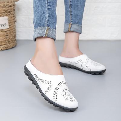 Frühling und Sommer neue Hausschuhe Mutterschuhe lässig Leder Low-Top flachsohlig Doudou Damenschuhe große Größe