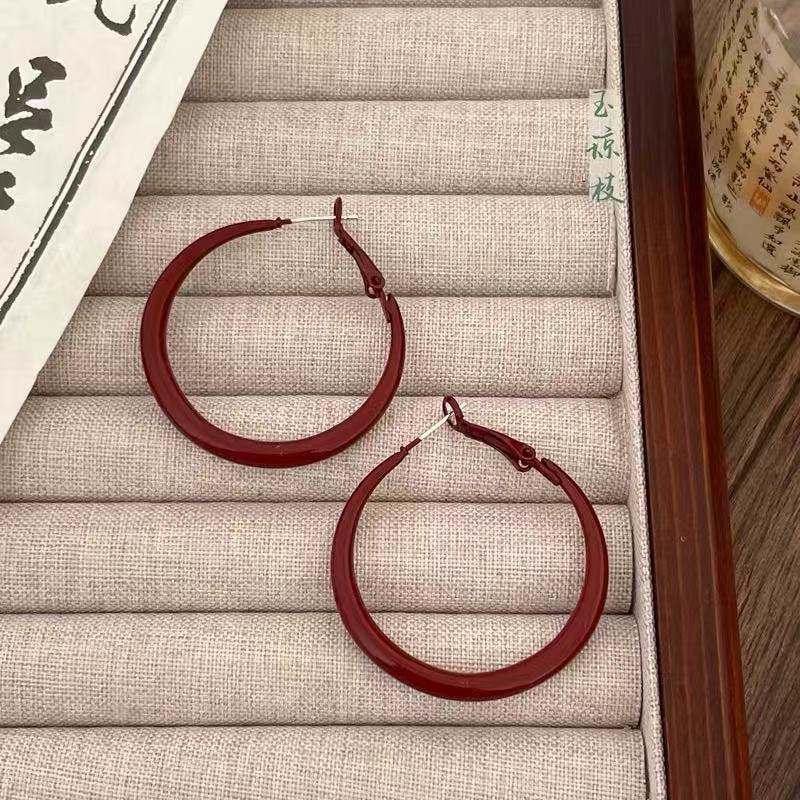 Ankela Orecchini a cerchio grandi e rotondi rossi per donna, semplici e alla moda, con cerchio geometrico iperbole, orecchini a cerchio Huggie, gioielli Brincos Bijoux, regalo