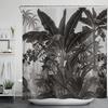 Black tropical plant leaf shower curtain, washable waterproof shower curtain textile with