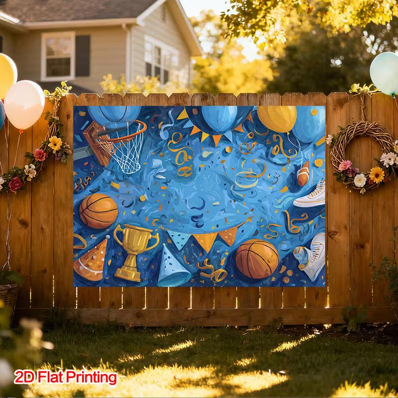Blue & Orange 2D Backdrop, Basketball Birthday & Victory Photo Background