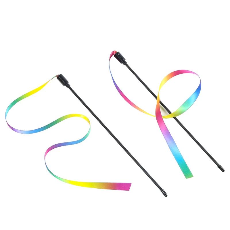 2PCS Pet Cat Toys Cute Funny Rainbow Strips Stick Cat Teaser Wand  Pet Toys for Cats Interactive Toys Cat Supplies Pet Products
