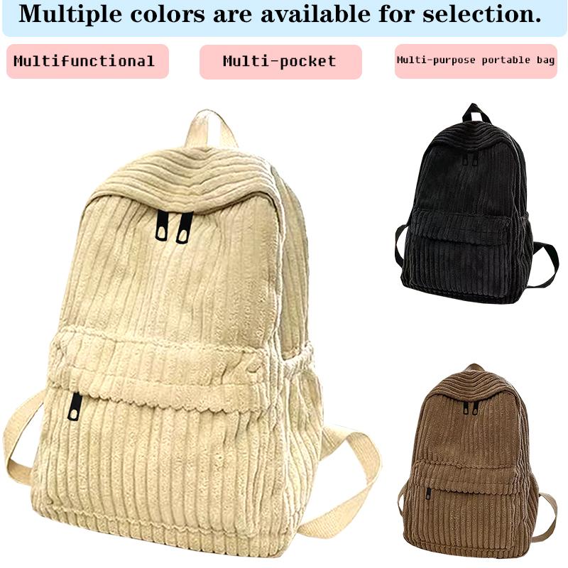 Chic Stylish Corduroy Backpack Multi- Adjustable-Strap Lightweight for Daily Commute Casual Functional Stylish Bag