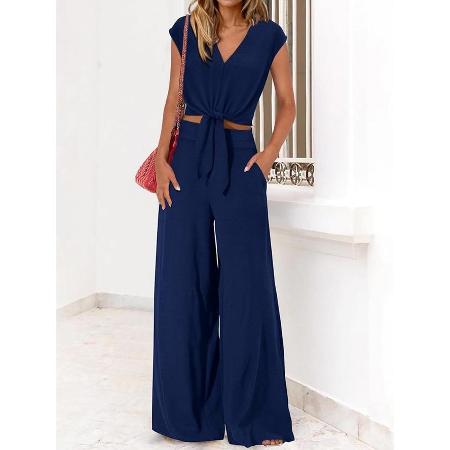 Yyfs Womens Fashion Summer Casual Spring Solid Color Print Sleeveless Vneck Trousers Pants Suits