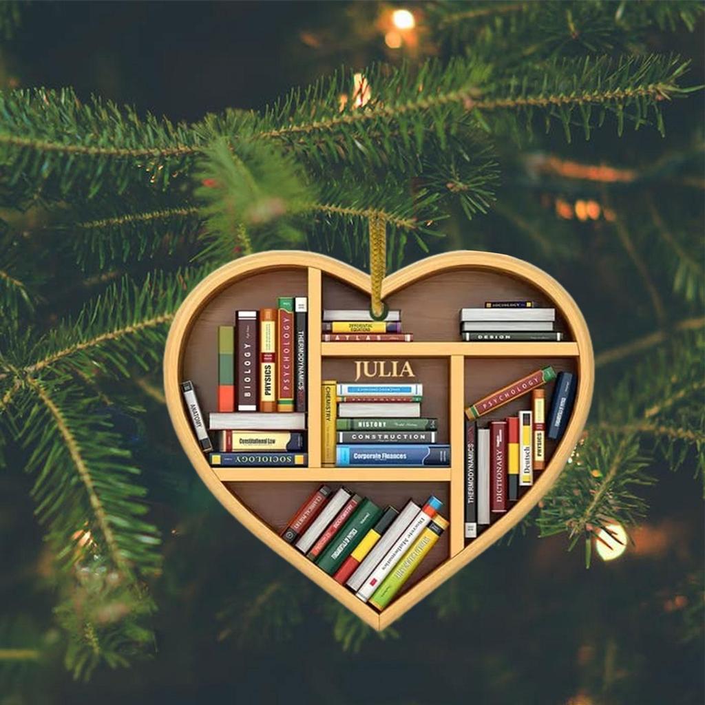 Christmas Decorations Creative Library Bookshelf Heart Ornament Lovers Heart Ornament Cute Navidad 2D Bookworm Decorations