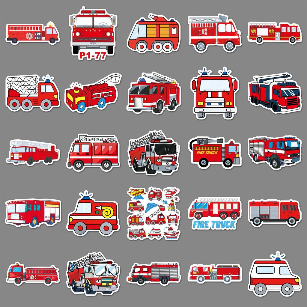 100 Fire Truck Graffiti Stickers - Cartoon Decor for Water Bottles, Phone Cases, Suitcases