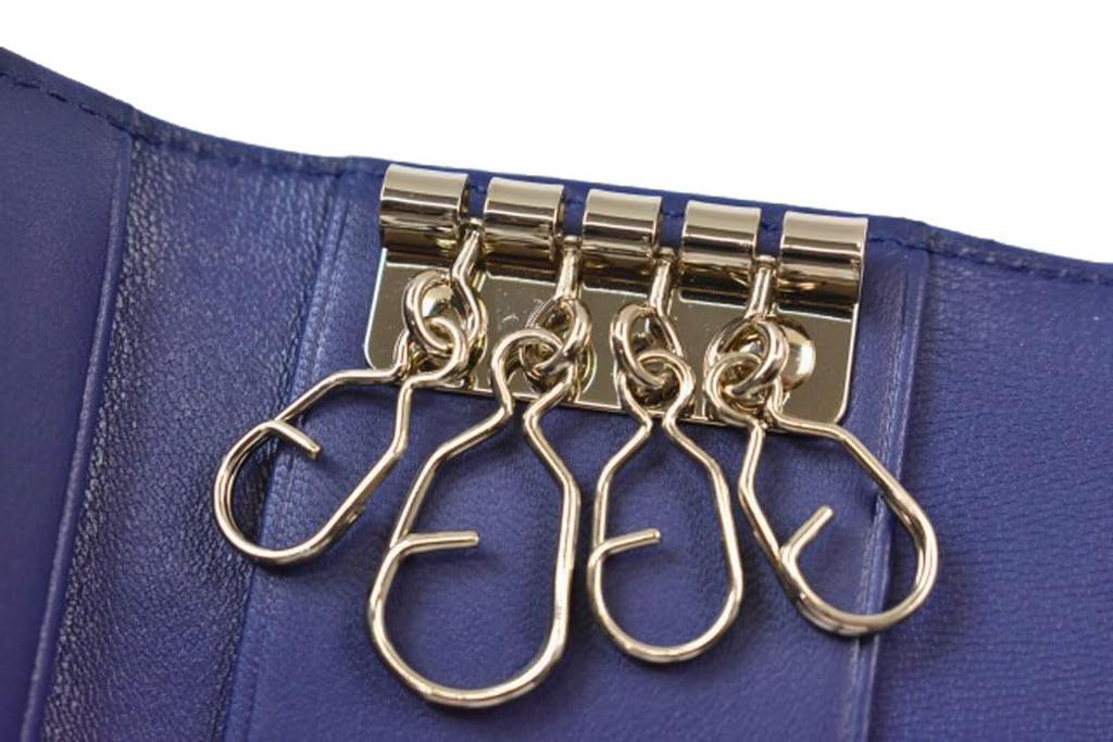 Key Case 4 Rows Brand Stripe Inset Detail Genuine Leather Special Box Included [Paul Smith] Men's (Blue)
