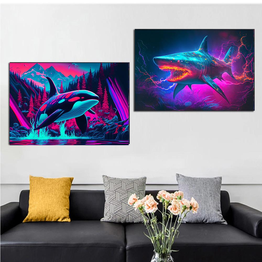 Abstraktes Neon Tier Pink Lila Drucke Poster Leinwand Malerei HD Modernes Wandkunst Bild für Spielzimmer Schlafzimmer Heimdekoration