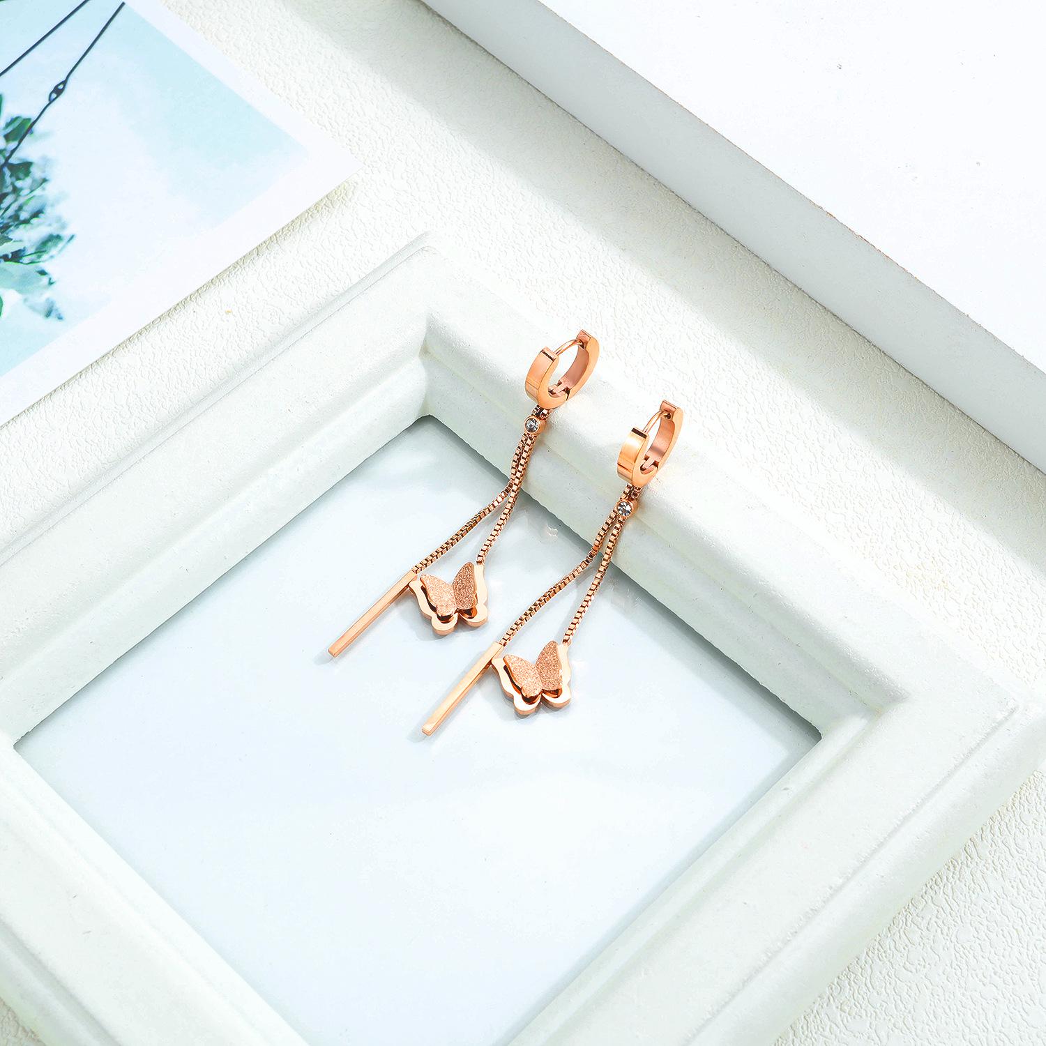 

New Korean Tassel Butterfly Titanium Steel Stud Earrings for Women