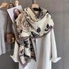 Autumn New Rose Print Shawl Imitation Cashmere Fringed Scarf Women's High-end Cold-proof and Warm Scarf