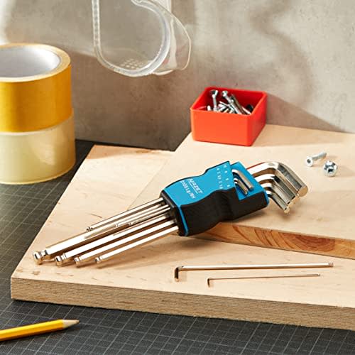 Hazet 2105LG/9H Hex Key Set, 9-Piece L-Wrench Set with Ball Point, for Working In Tight Spaces, Nickel-Plated Finish, Includes Storage Case, Automotiv