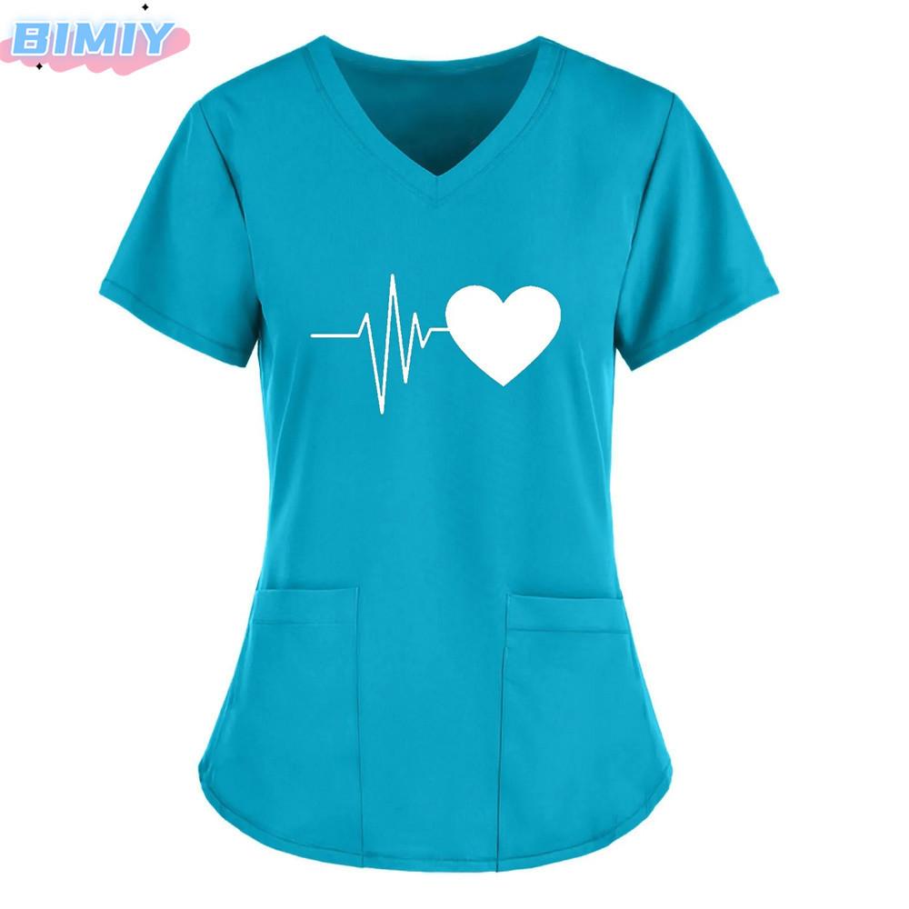 Damen T-Shirt V-Ausschnitt Krankenpflegeuniform Einfarbiges Muster Freizeit T-Shirt