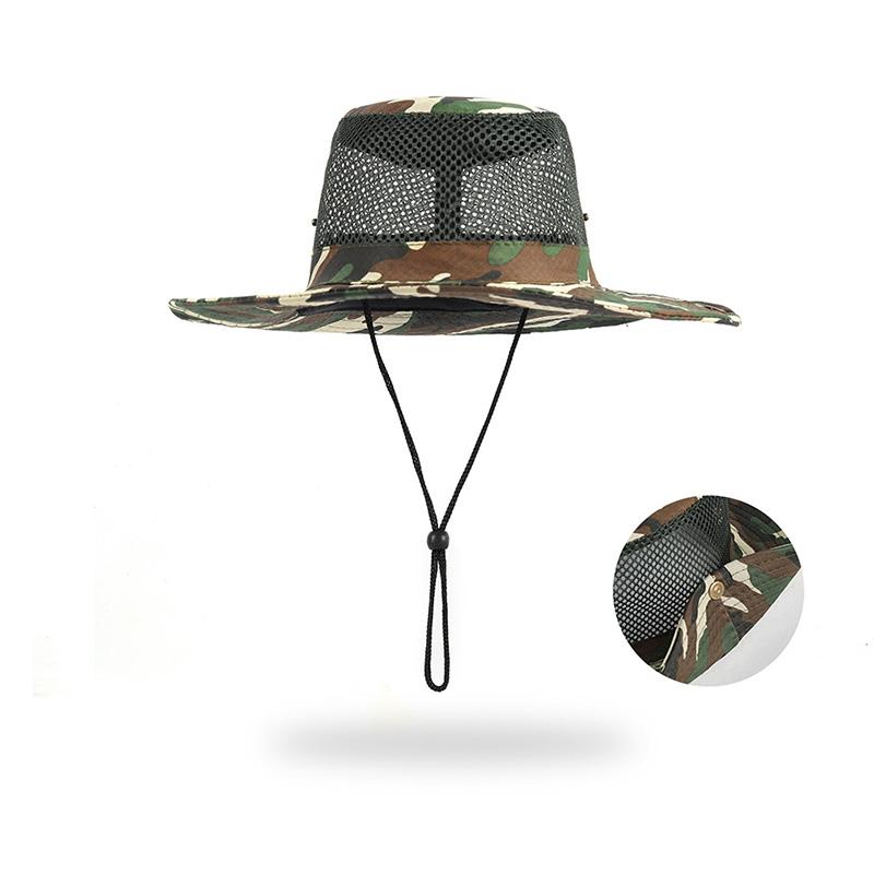 Summer Camouflage Bucket Hat Outdoor Breathable Mesh Sunshade Hat Men's Panama Hat Bucket Hat Travel Camping Climbing Fishing Cap UV Protection Hat