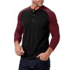New Autumn and Winter Men's Long-sleeved Color-blocked Henry Shirt Men's Round Neck T-shirt Spliced Contrasting Color Slim Body