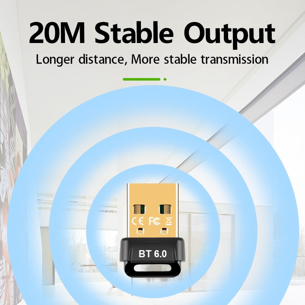USB Bluetooth 6.0 Adapter Wireless Audio Receiver Transmitter Bluetooth 6.0 Dongle for PC Laptop Keyboard Mouse Headphone Speak