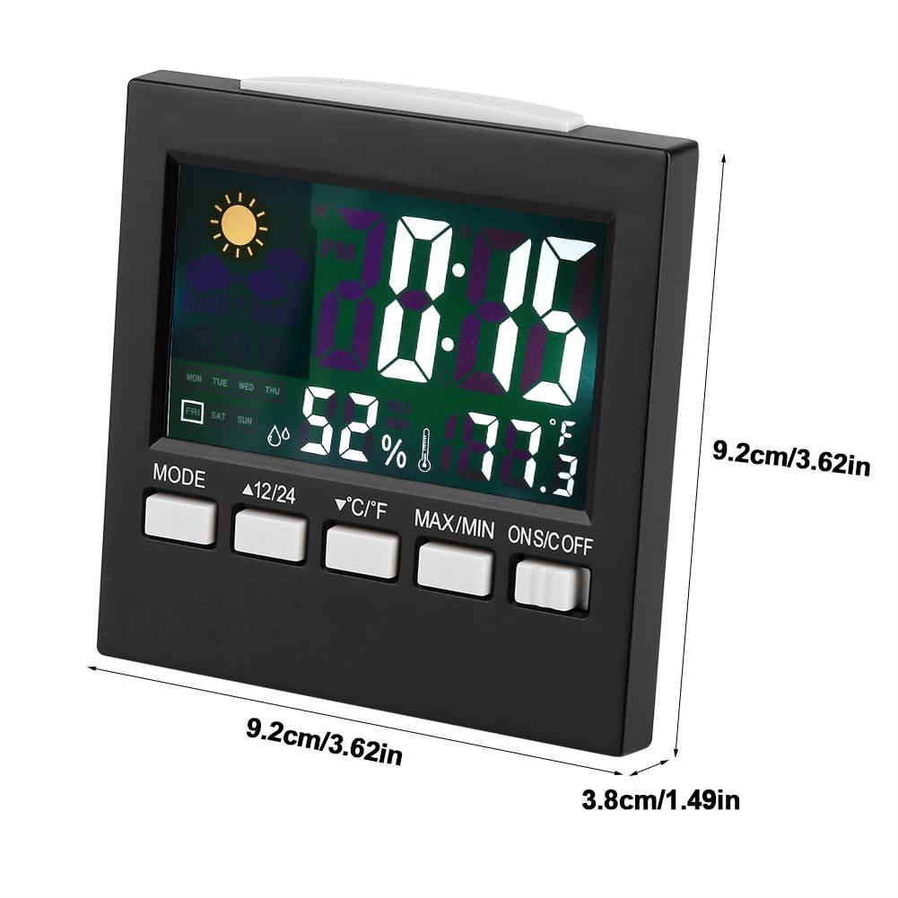 Digital Thermometer Alarm Clock Temperature Humidity Weather Display with Backlight
