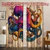 2D FLAT PRINTING 2pcs Curtains (Without Rod) Colorful Octopus and Ship Wheel Chic Light Filtering Curtains Polyester Easy