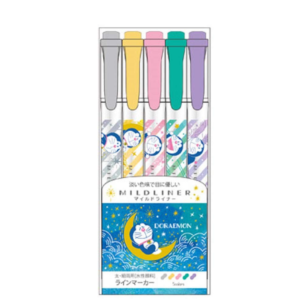 Showa Note Doraemon Mildliner Pattern 927214002 Highlighter, 5-Color Set, B, синий