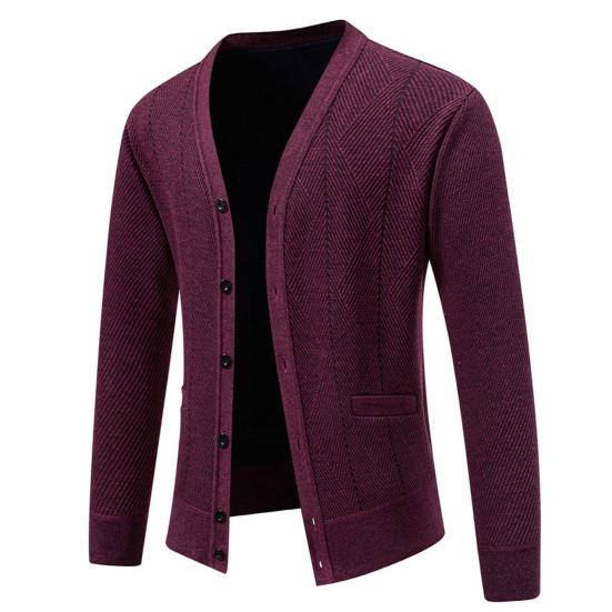 Men Knitting Cardigan V-Neck Long Sleeve Buttons Placket Sweater Jacket with Pockets Solid Color Autumn Winter Knitwear