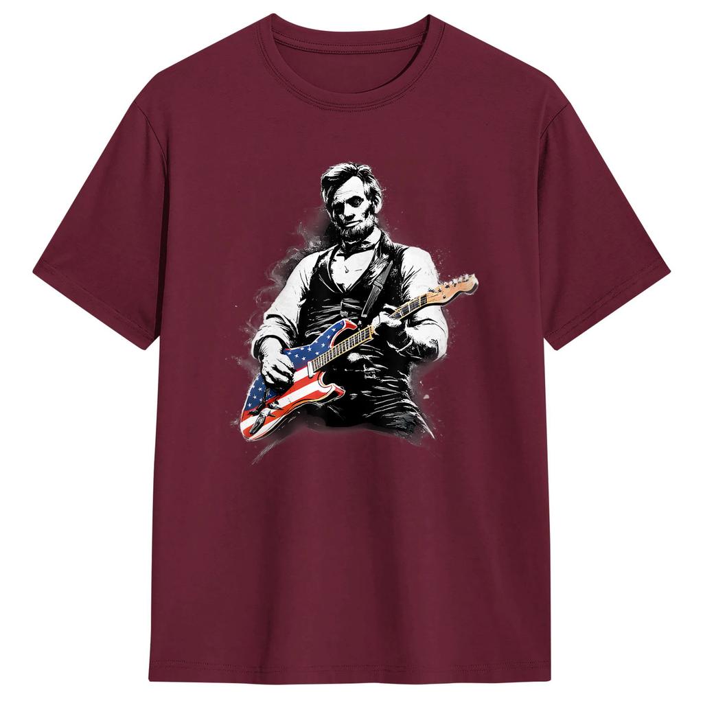 Unisex Abraham Lincoln Abe Lincoln Playing Guitar TShirts   Cotton Tops Summer Classic ShortSleeved TShirt Crew Neck Tshirt
