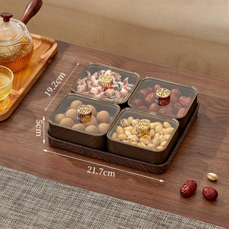 Premium Imitation Wood Grain Fruit Plate Dish for Household Quality Retro Candy Box Big Cap Living Room Moisture-proof Nut Box