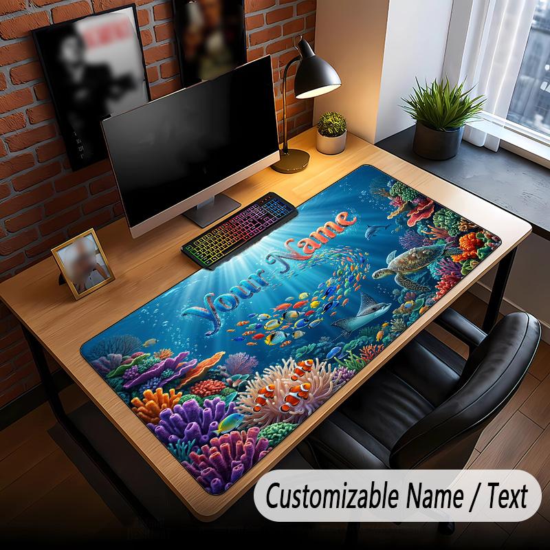 Fish Ocean Theme Custom Mouse Pad Personalized With Name Text Customized Desk Mat For Office Home Decor