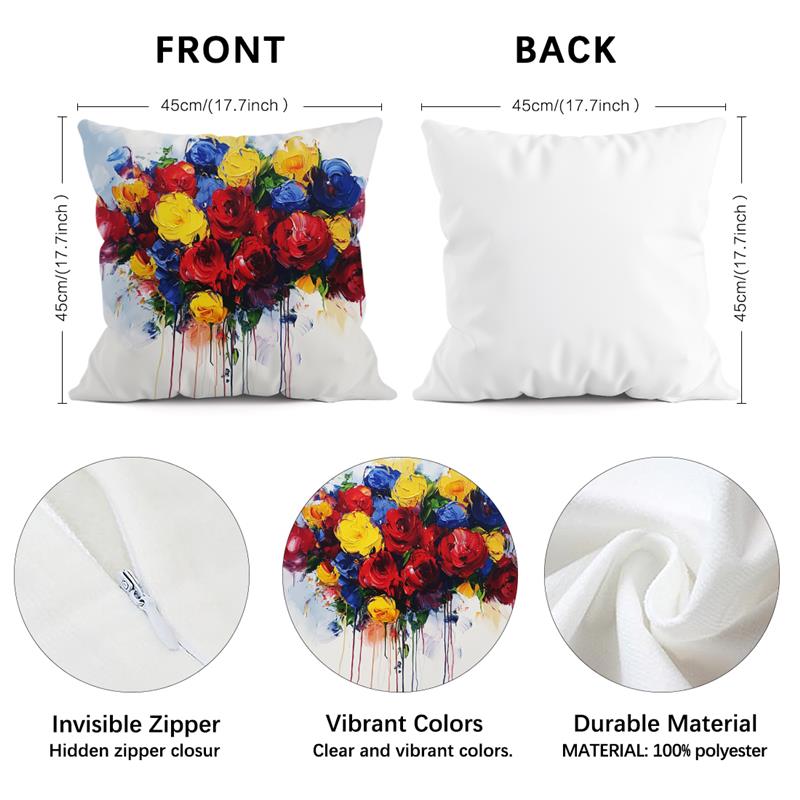 1 Pc Oil Painting Flower Pillow Cover For Home Living Room Bedroom Sofa Office Decorative Pillowcase Soft Throw Pillows 45*45 Cm