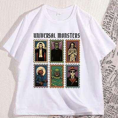 Universalmonsters Tshirt Printed Loose Casual T Shirt Comfortable Round Neck Short Sleeve Tshirt Vintage Cotton Unisex Clothes