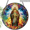 2D Flat Stained Glass Christ Jesus Window Decoration, Holy Colored Glass Plate with Chain, Religious Sun Catcher Wall Art Home Hanging Decor, Unique