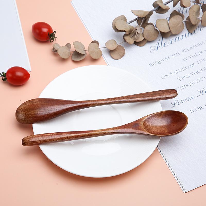 4PC Wooden Spoon Wood Tableware Spoon Anti-Scald Tea Coffee Stirring Spoons Kitchen Cooking Utensil Tool Soup Teaspoon