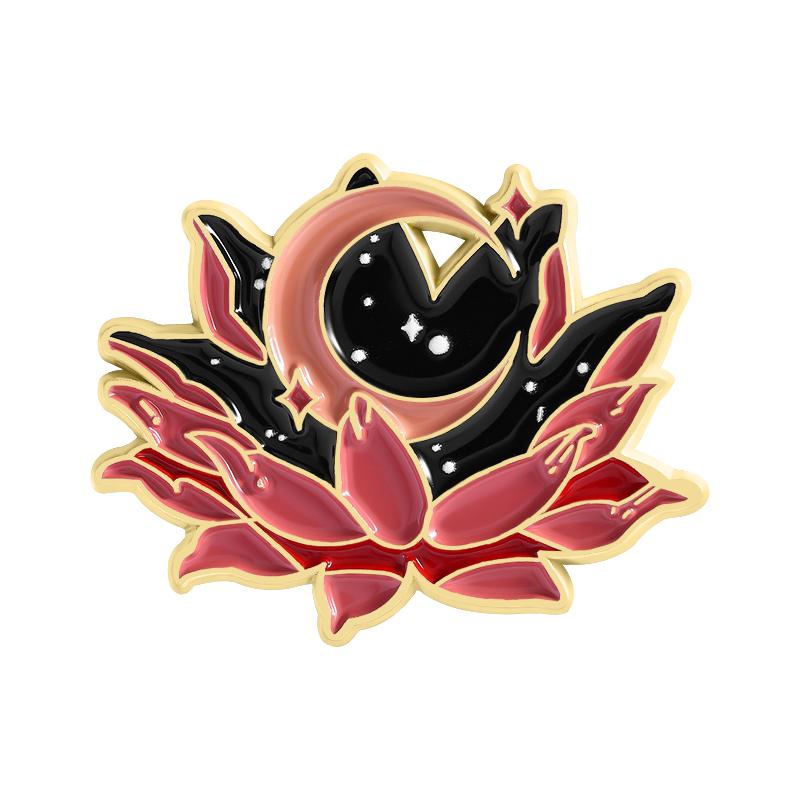 Night Sky Lotus Enamel Pins Custom Moon Stars Sun Brooches Lapel Badges Clothes Plant Jewelry Gift for Friends