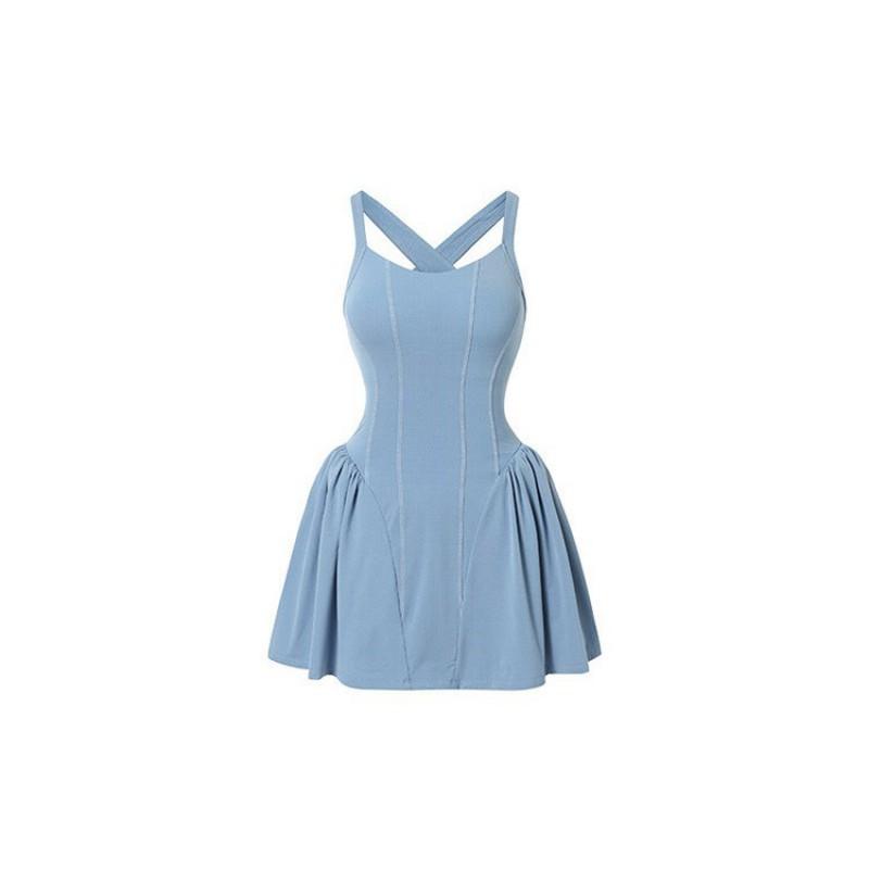 Womens Yoga Dress With Built-in Bra Pad Slim Fit Workout Skirt Summer Fitness Sportswear