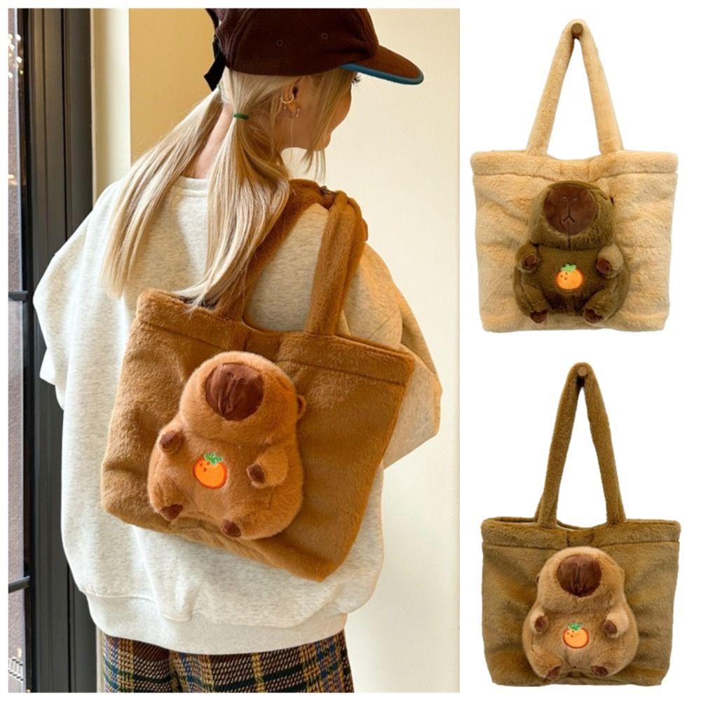 Korean Style Plush  Doll Tote Bag Large Capacity Fluffy Shoulder Bag Fashion Kid Schoolbag  Travel