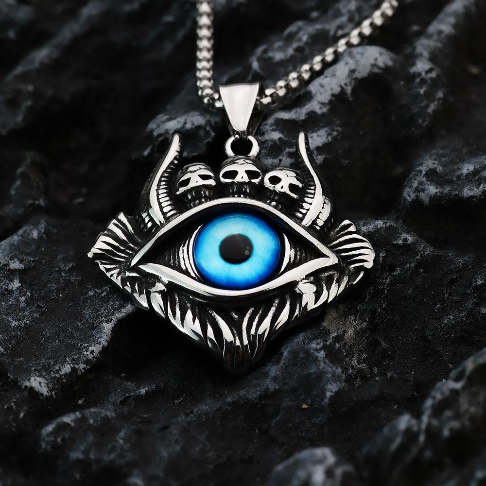 Vintage Style Stainless Steel Men's Necklace With Gemstone Inlaid Evil Eye Pendant