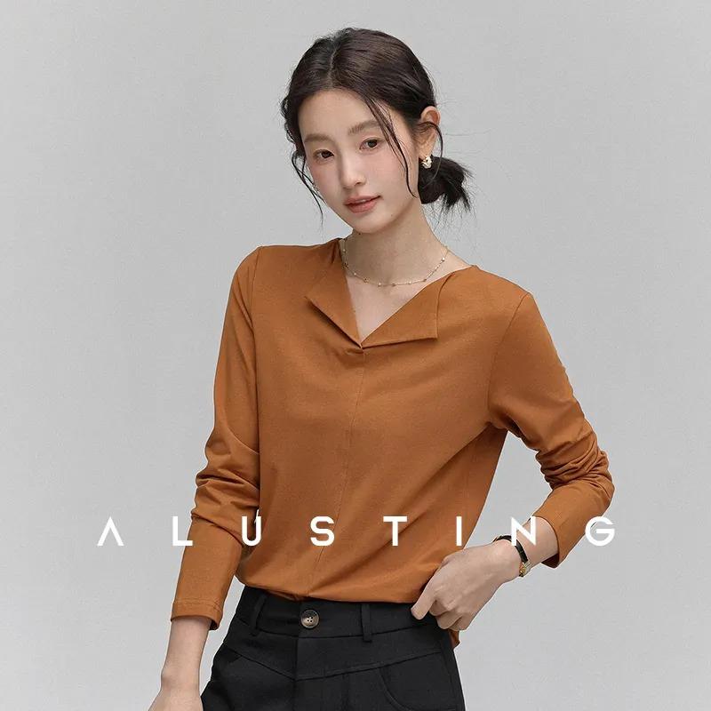 

Women s Notch V-Neck Long Sleeve Basic T-Shirt M коричневый