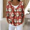 ქალთა მოდის გრძელმკლავიანი საშობაო Snowman Snowflake Print Jacket Cardigan